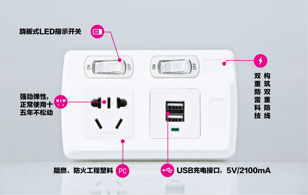 牛人双开关带双USB充电转换器 慈溪市牛人电器的高品质插座之选